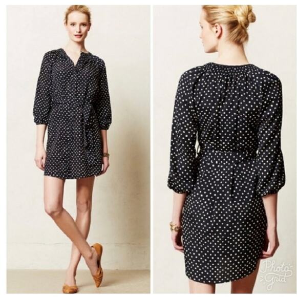 Maeve Anthropologie Preparation Button Front Shirt Dress Polka Dots Navy size XS - Picture 1 of 11